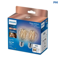 מארז 2 נורות חכמות שקופות Philips Smart LED Filament A60 7W
