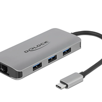 מפצל USB HUB משרדי USB-C 3.2 Gen 1 PD עם 3 כניסות USB-A + רשת Delock Giga