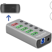 מפצל USB HUB מקצועי USB 3.2 Gen 1 PD עם 4 כניסות USB-A תומך בטעינה מהירה 5/12 וולט Delock