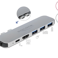 תחנת עגינה Thunderbolt™3 4K עבור MacBook ל- 2 מסכים בו זמנית עם אספקת מתח דגם Delock D87753