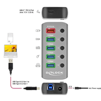 מפצל USB HUB מקצועי USB 3.2 Gen 1 PD עם 4 כניסות USB-A תומך בטעינה מהירה 5/12 וולט Delock