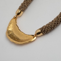 Black and Gold Crochet Necklace with Gold Pendant – Handmade Statement Jewelry