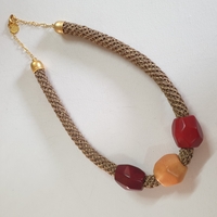 gold / bourdeaux and orange tagoa beads necklace