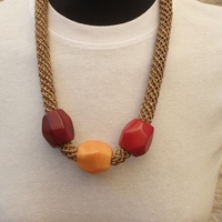 gold / bourdeaux and orange tagoa beads necklace