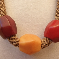 gold / bourdeaux and orange tagoa beads necklace