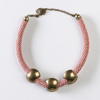 Pink & Antique Gold 3 Big Beads Necklace | Nirit