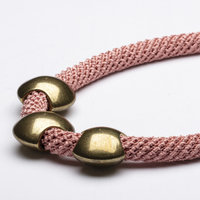 Pink & Antique Gold 3 Big Beads Necklace | Nirit
