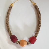 gold / bourdeaux and orange tagoa beads necklace