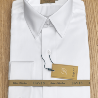חולצת סאטן לבנה | צווארון אמריקאי | DAVIS | SLIM FIT |  ללא גיהוץ | סדרת GOLD LABEL