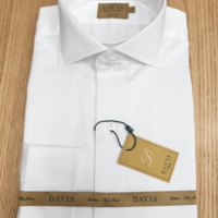 חולצת סאטן לבנה | צווארון איטלקי חתוך | DAVIS | SLIM FIT |  ללא גיהוץ | סדרת GOLD LABEL