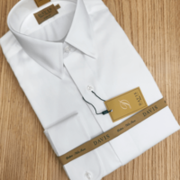חולצת סאטן לבנה | צווארון אמריקאי | DAVIS | SLIM FIT |  ללא גיהוץ | סדרת GOLD LABEL