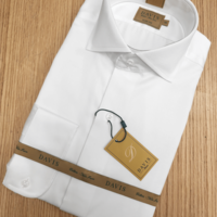 חולצת סאטן לבנה | צווארון איטלקי חתוך | DAVIS | SLIM FIT |  ללא גיהוץ | סדרת GOLD LABEL
