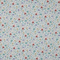 אריג כותנה דפוס פרחים דיגיטלי עדינים על רקע לבן