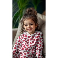 בד פוטר דפוס לבבות על רקע אפור מלאנז