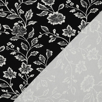 טריקו ויסקוזה פרחים מצויירים על רקע שחור