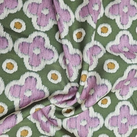 אריג קנבס דפוס פרחים גווני סגול רך וירוק דגם שיר