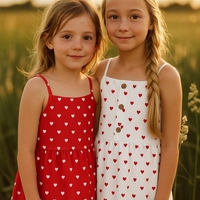 אריג כותנה אדום דפוס לבבות לבנים