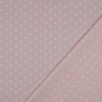 אריג כותנה נקודות לבן על רקע ורוד בייבי