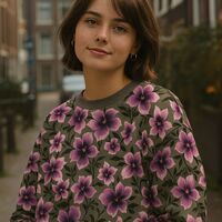 פרנץ טרי דפוס פרחים דיגיטלי סגולים על רקע ירוק יער