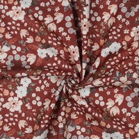 אריג כותנה דפוס פרחי בר על רקע בורדו מעושן