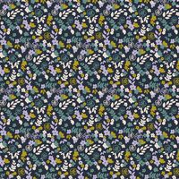 טריקו כותנה אורגני פרחים קטנים שמחים על רקע כחול כהה