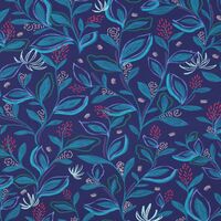 אריג כותנה דפוס עלים דיגיטלי על רקע קובלט