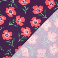 בד פוטר פרחים מלבלבים על רקע סגול