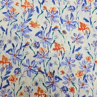 אריג כותנה דפוס גן פורח בסגול