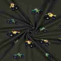 בד פוטר דפוס משאיות על רקע ירוק זית