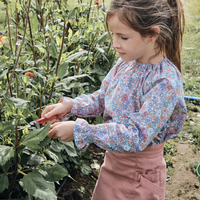 אריג כותנה אורגני דפוס פרחי שדה על רקע סגלגל