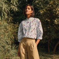 אריג כותנה וואל דפוס דיגיטלי איור בוטני