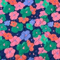 אריג קווילט דו צדדי דפוס פרחים צבעוניים על רקע נייבי