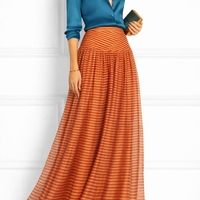 2 מטר אריג שיפון פסים כתום בריק וצהוב מוזהב