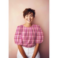 אריג כותנה דפוס משבצות על רקע ורוד