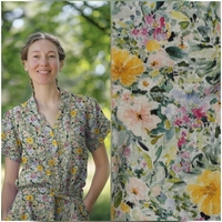 אריג פשתן ויסקוזה מכובס דפוס פרחים מצויירים דיגיטלי