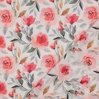 אריג כותנה וואל דפוס שושנים רקע לבן