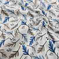 אריג כותנה דפוס עלעלים גווני כחול