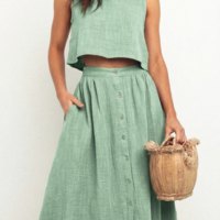 אריג פשתן מכובס צבע ירוק בהיר