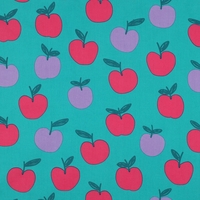 אריג כותנה דפוס פירות על רקע פטרול כהה