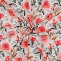 אריג כותנה וואל דפוס שושנים רקע לבן