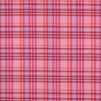 אריג כותנה דפוס משבצות על רקע ורוד