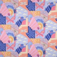 אריג כותנה דפוס דיגיטלי פרפרים וחיפושיות בגווני פסטל