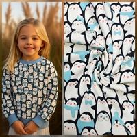 פוטר דפוס פינגווינים שמחים גווני תכלת שמנת