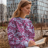 בד פוטר דפוס עלים דיגיטלי בגווני סגול