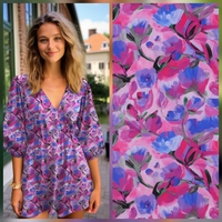 אריג ויסקוזה דפוס פנטזיה בורוד וכחול