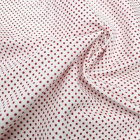 אריג כותנה נקודות סיכה אדום על רקע לבן