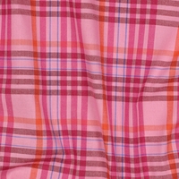 אריג כותנה דפוס משבצות על רקע ורוד