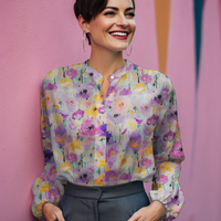 אריג ויסקוזה סטן דפוס פרחים דיגיטלי בגוונים רכים