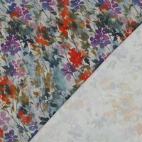 אריג ויסקוזה סטן דפוס פרחים דיגיטלי דגם בוטניקה רקע לבן