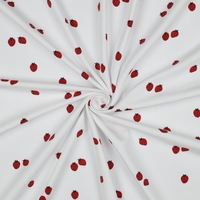 טריקו כותנה אורגני דפוס תותים על רקע לבן